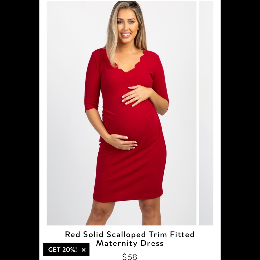 Red scalloped design maternity dress.